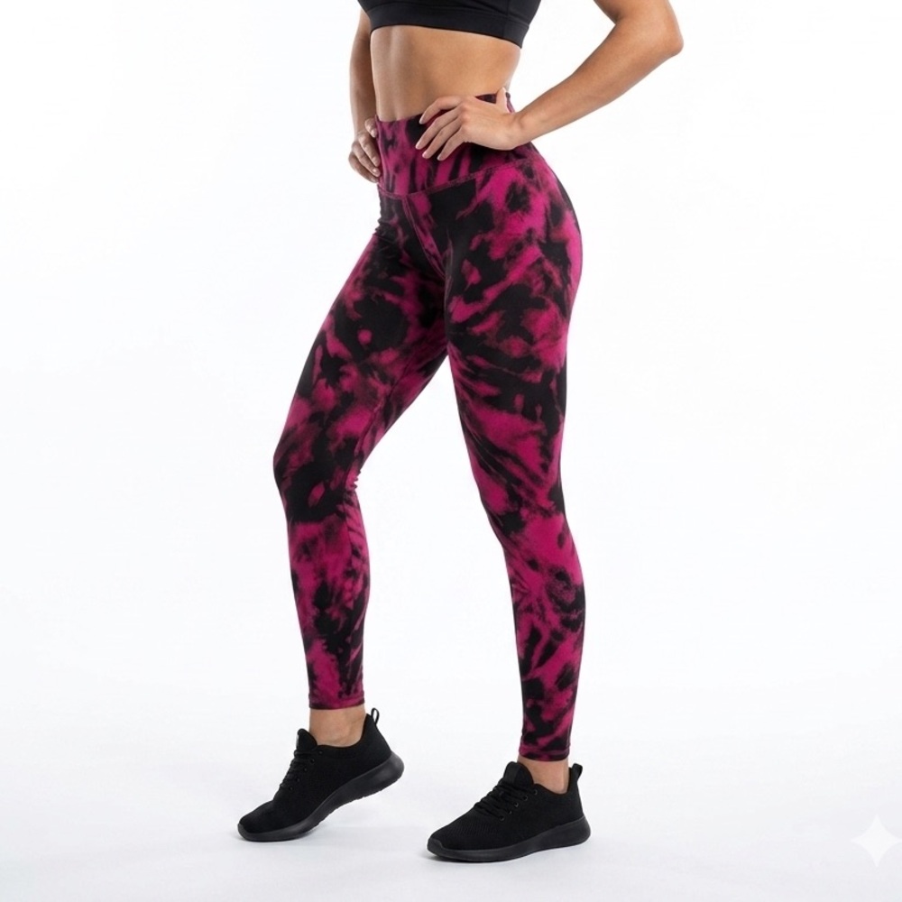Strut This Pink Black Tie Dye Leggings Small High Rise Yoga Athletic Pants